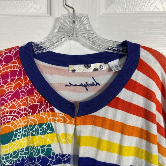Desigual "Beatriz" sweater, Lg, white with multi stripes/florals, open front - Picture 4 of 12